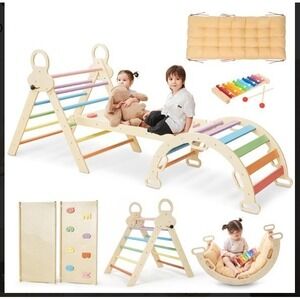 8 In 1 Large Pikler Triangle Set, Wooden Montessori Climbing Set, Foldable